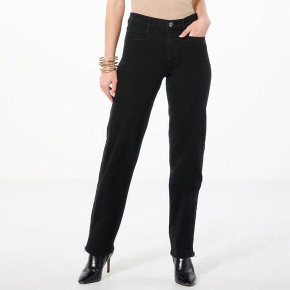 Wynne Denim Convertible Straight Flare Leg Jean Size 8 Petite Saturated Black - Picture 1 of 8